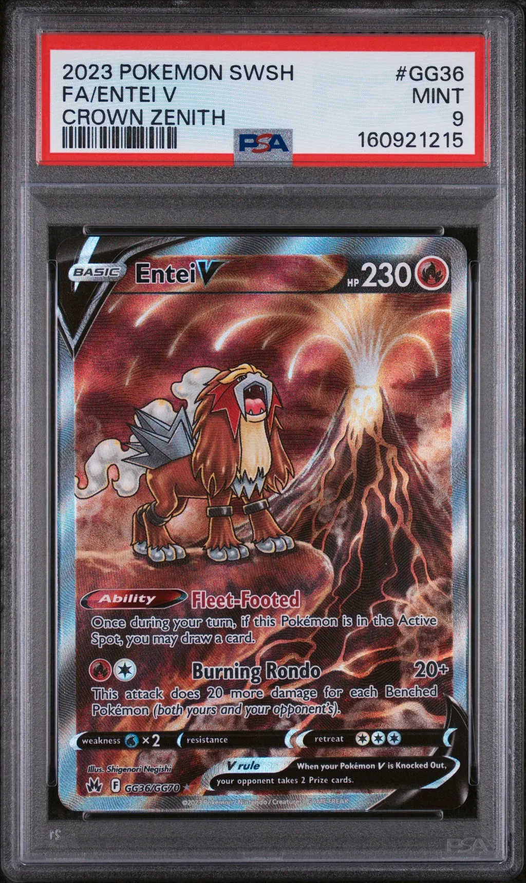 2023 #Gg36 Full Art/Entei V PSA 9 Sword And Shield Crown Zenith