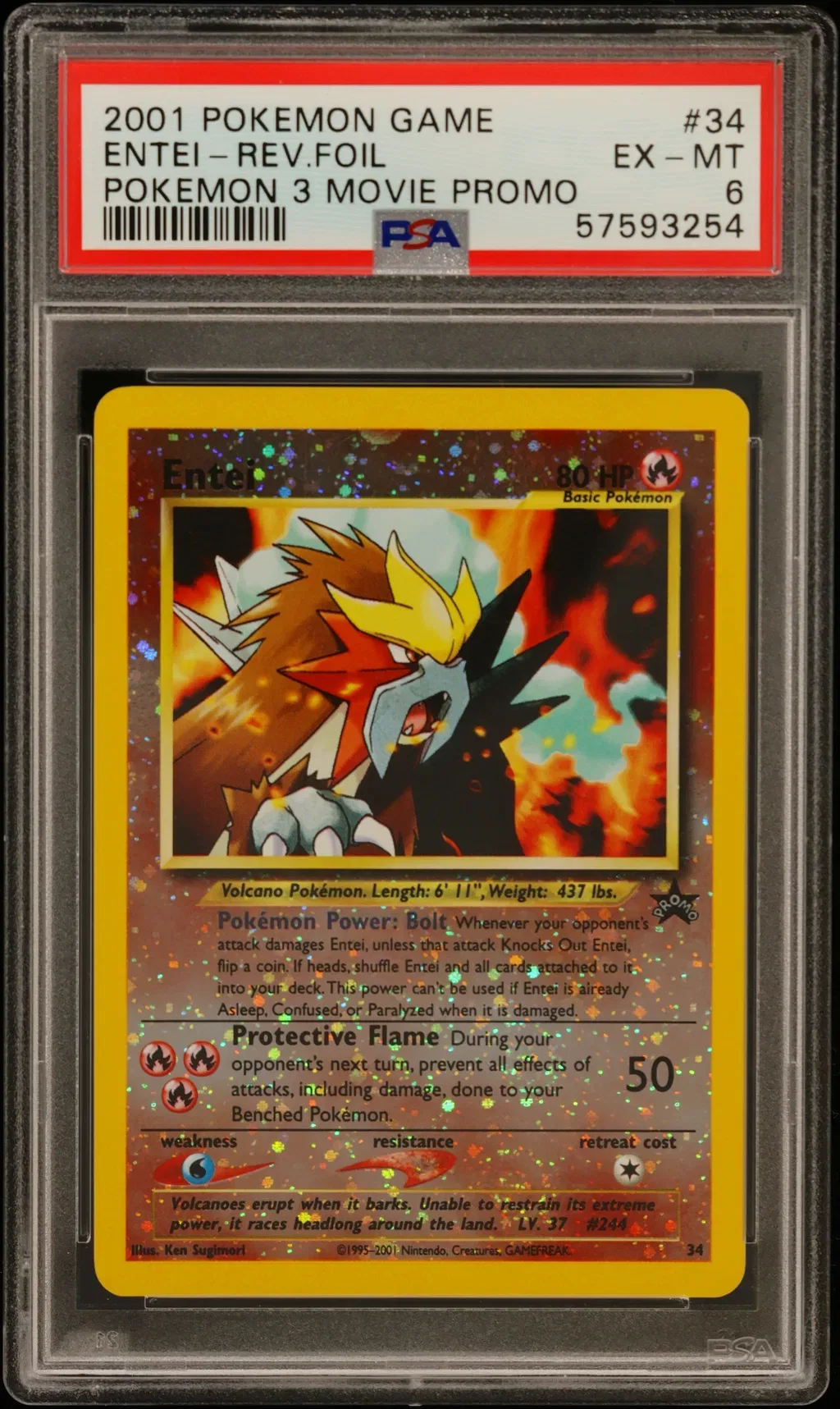 2001 #34 Entei-Reverse Foil PSA 6 Game Movie