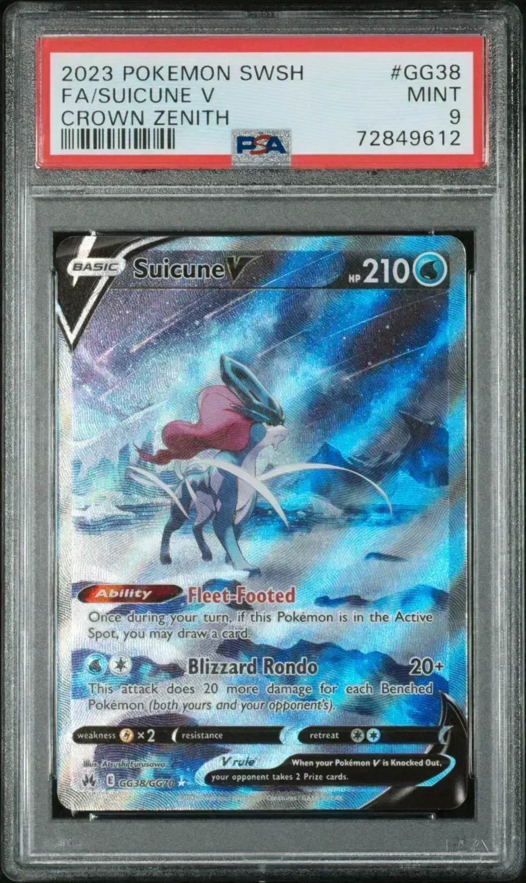 2023 #Gg38 Full Art/Suicune V PSA 9 Sword And Shield Crown Zenith