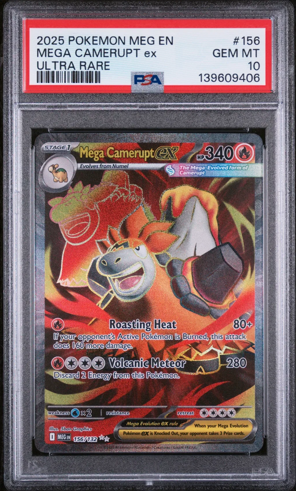 2025 #156 Mega Camerupt Ex PSA 10 Meg En-Mega Evolution