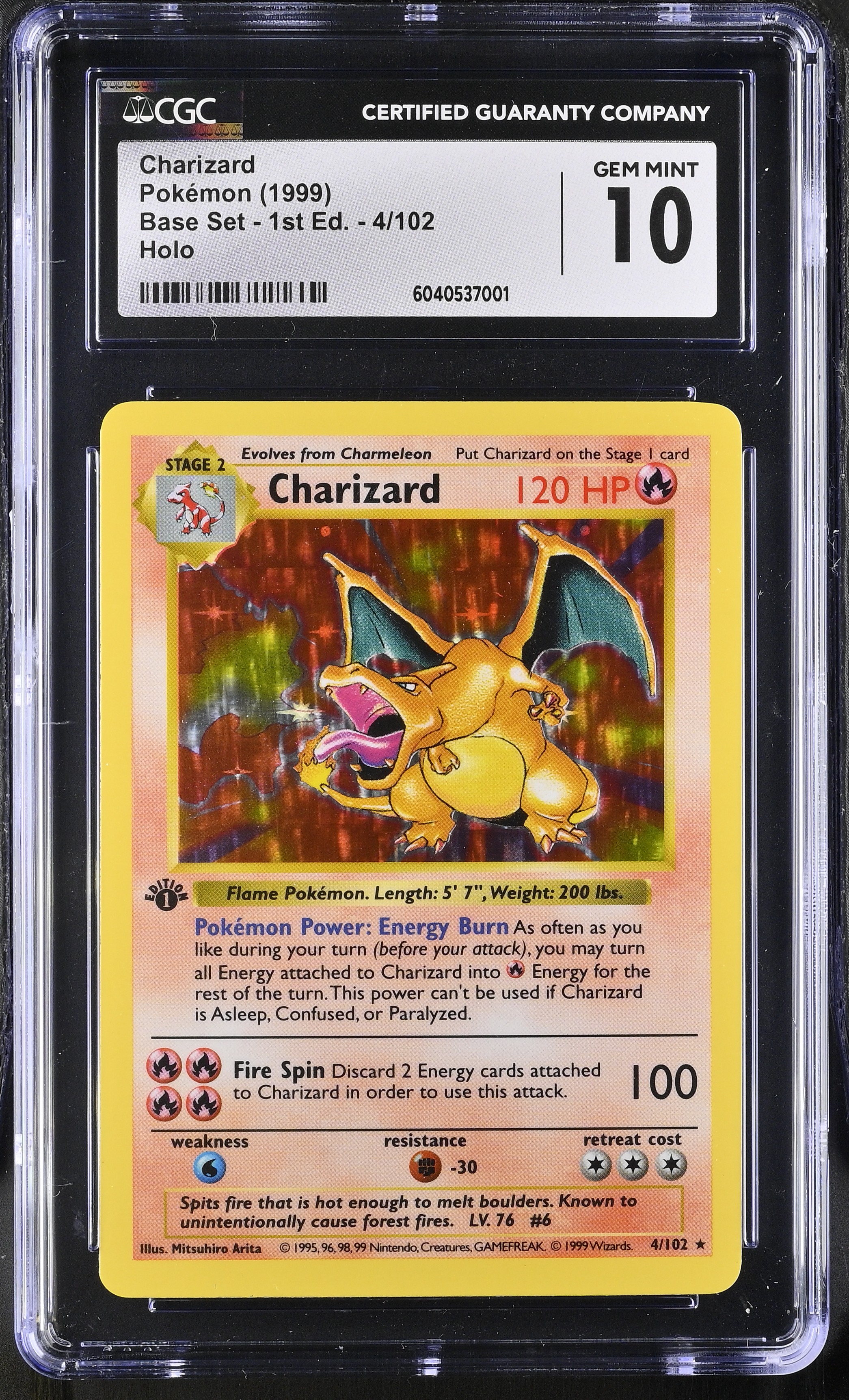 1999 #4 Charizard CGC 10 Base Set - 1st Edition - English