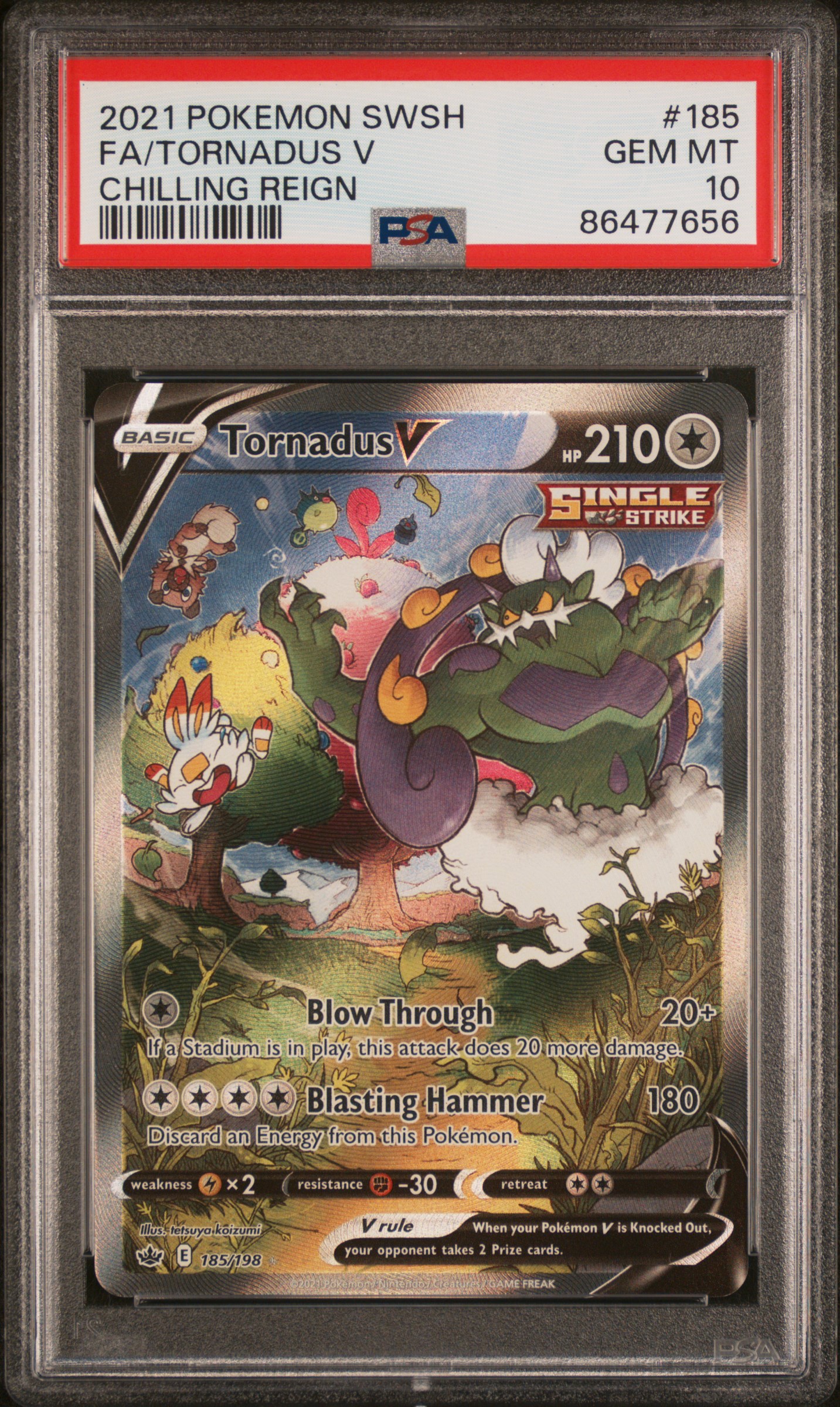 2021 #185 Full Art/Tornadus V PSA 10 Sword & Shield Chilling Reign