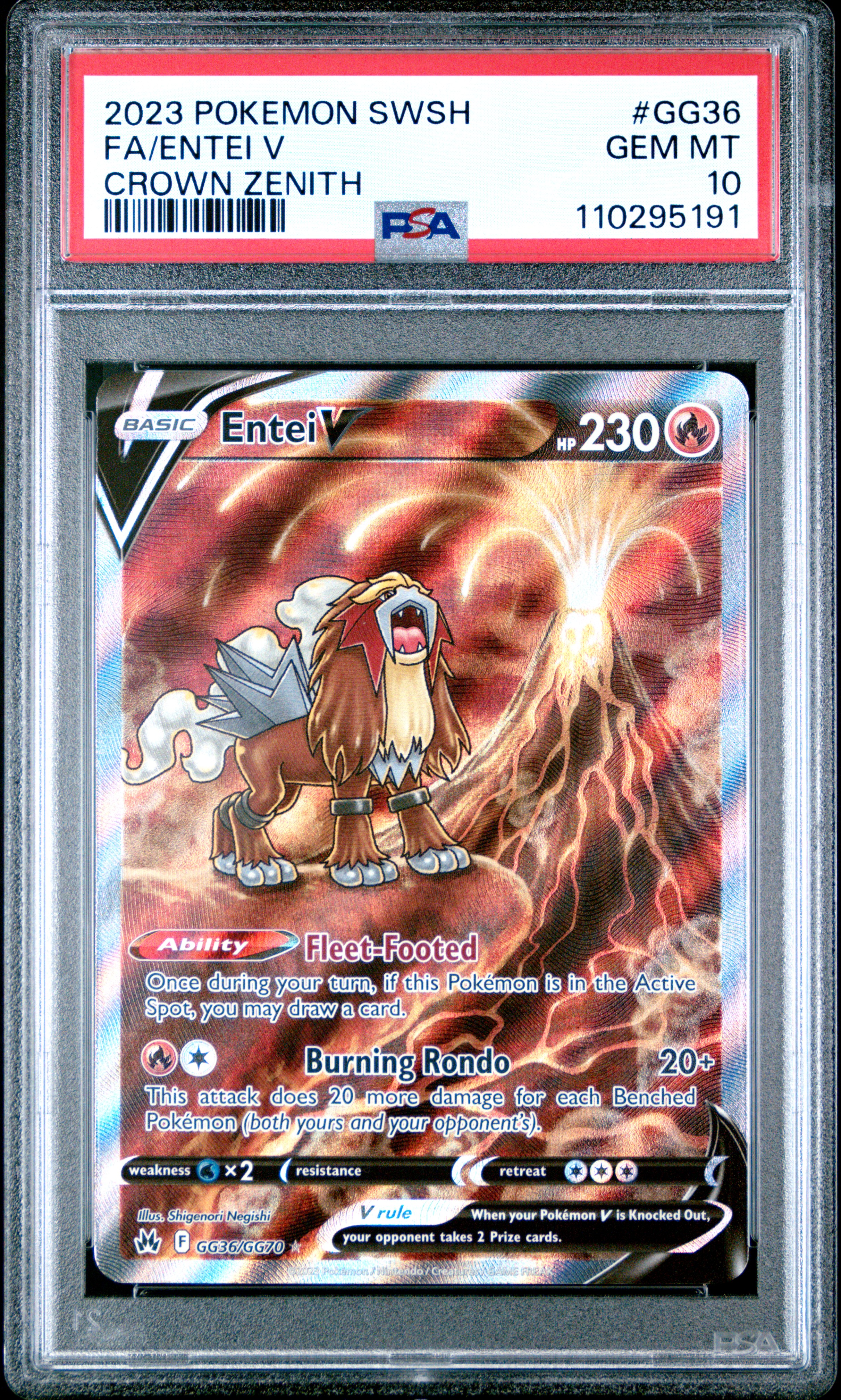 2023 #Gg36 Full Art/Entei V PSA 10 Sword And Shield Crown Zenith