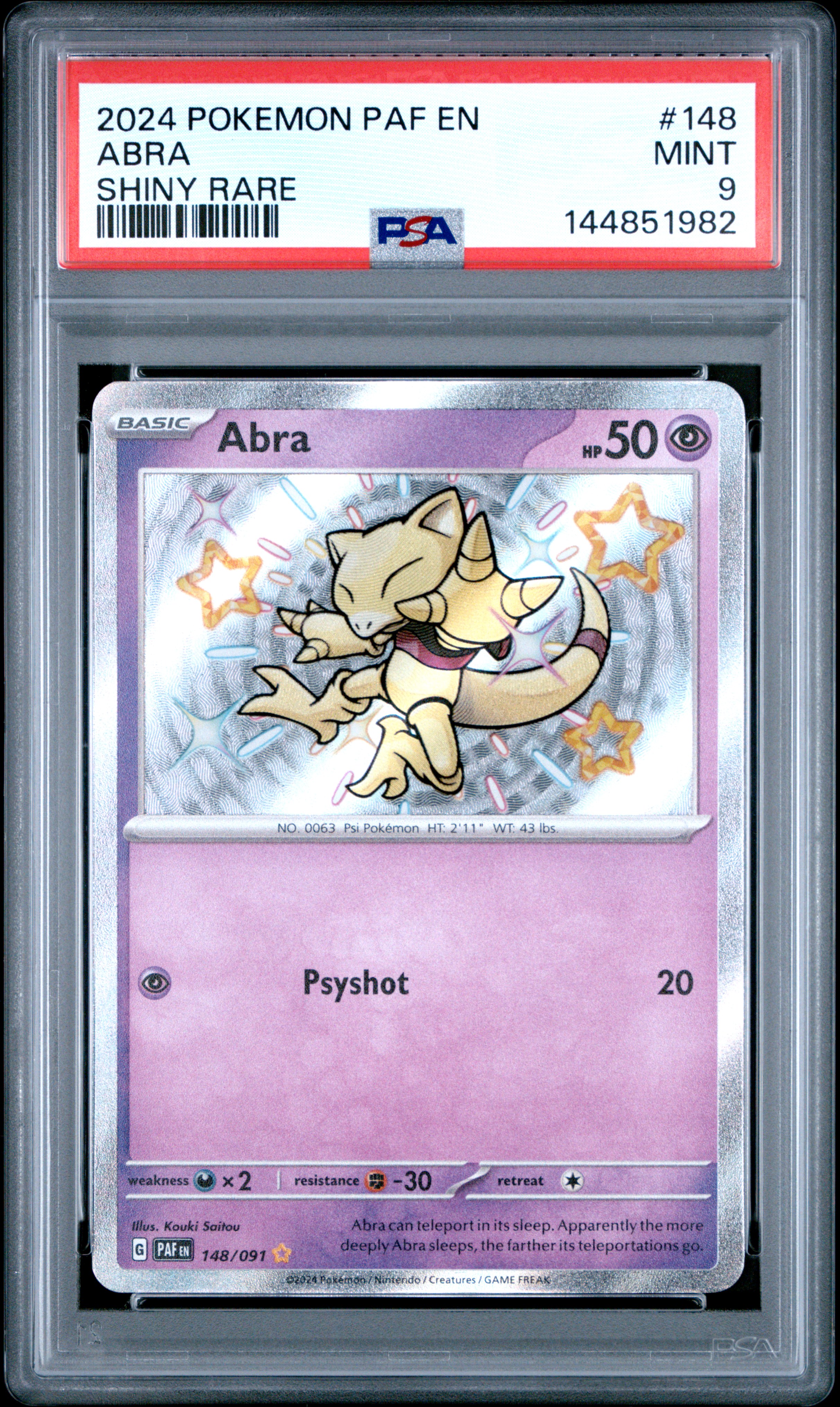 2024 #148 Abra PSA 9 Paf EN-Pald