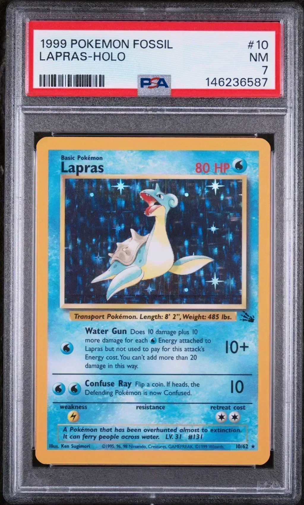1999 #10 Lapras-Holo PSA 7 Fossil