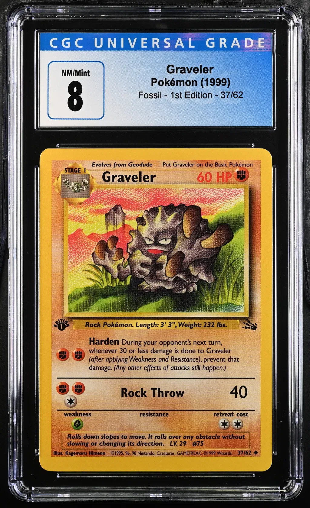 1999 #37 Graveler CGC 8 Fossil - 1st Edition - English