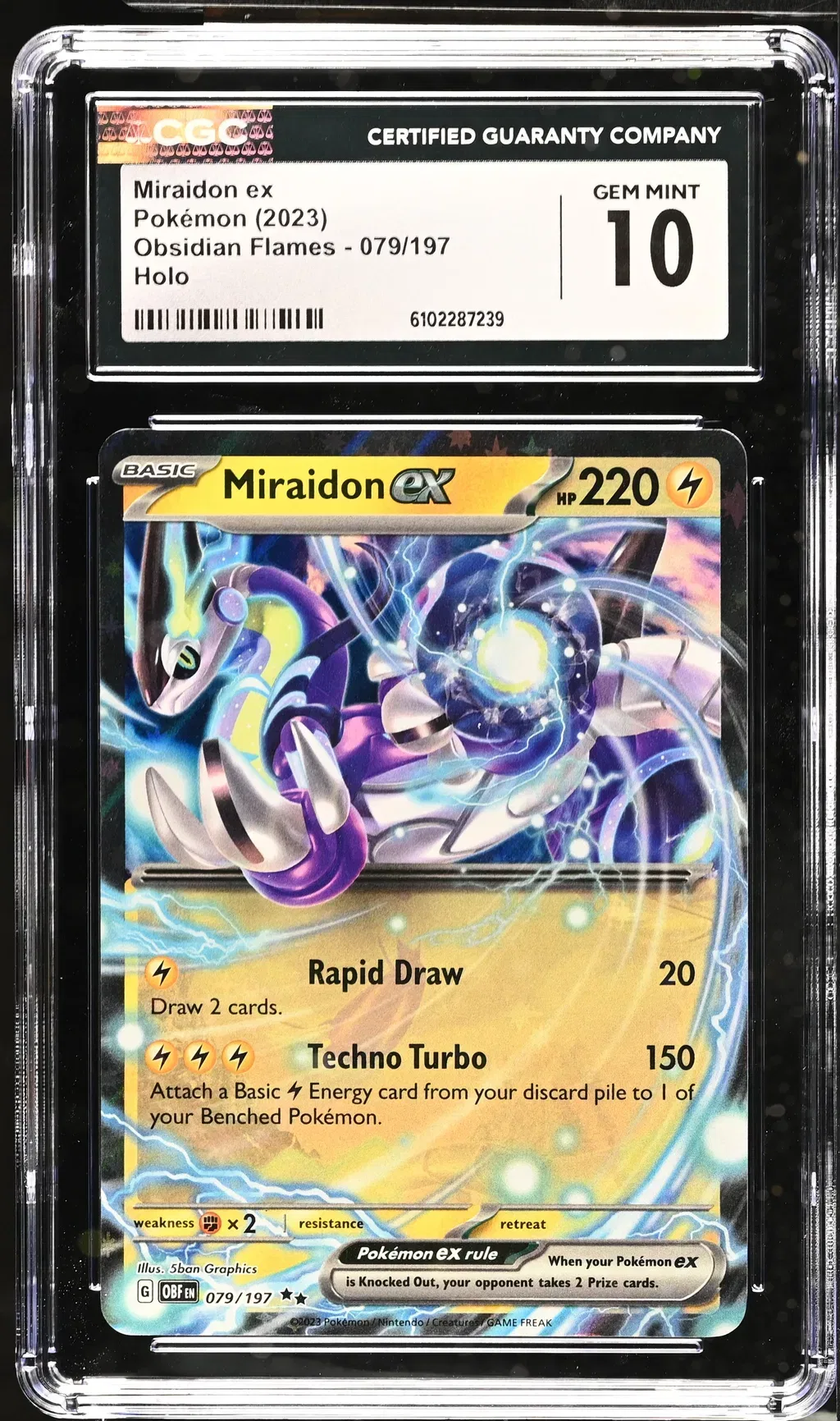 2023 #079 Miraidon Ex CGC 10 Obsidian Flames - Obf En - English