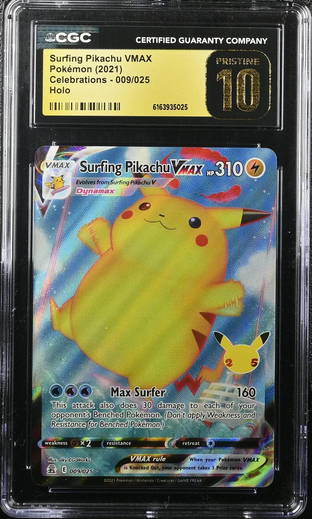 2021 #009 Surfing Pikachu Vmax CGC 10 Pristine Celebrations - English