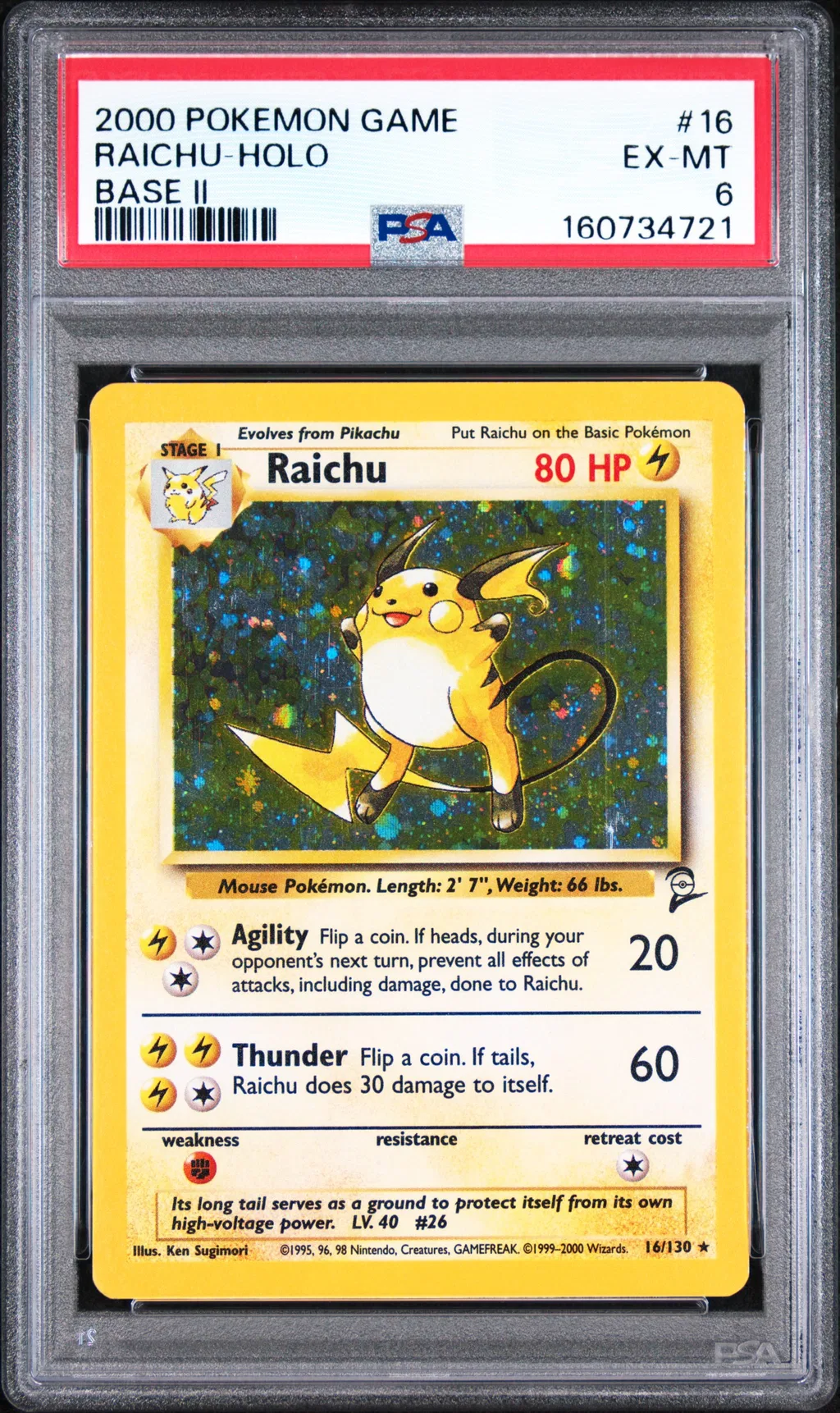 2000 #16 Raichu-Holo PSA 6 Game Base Ii