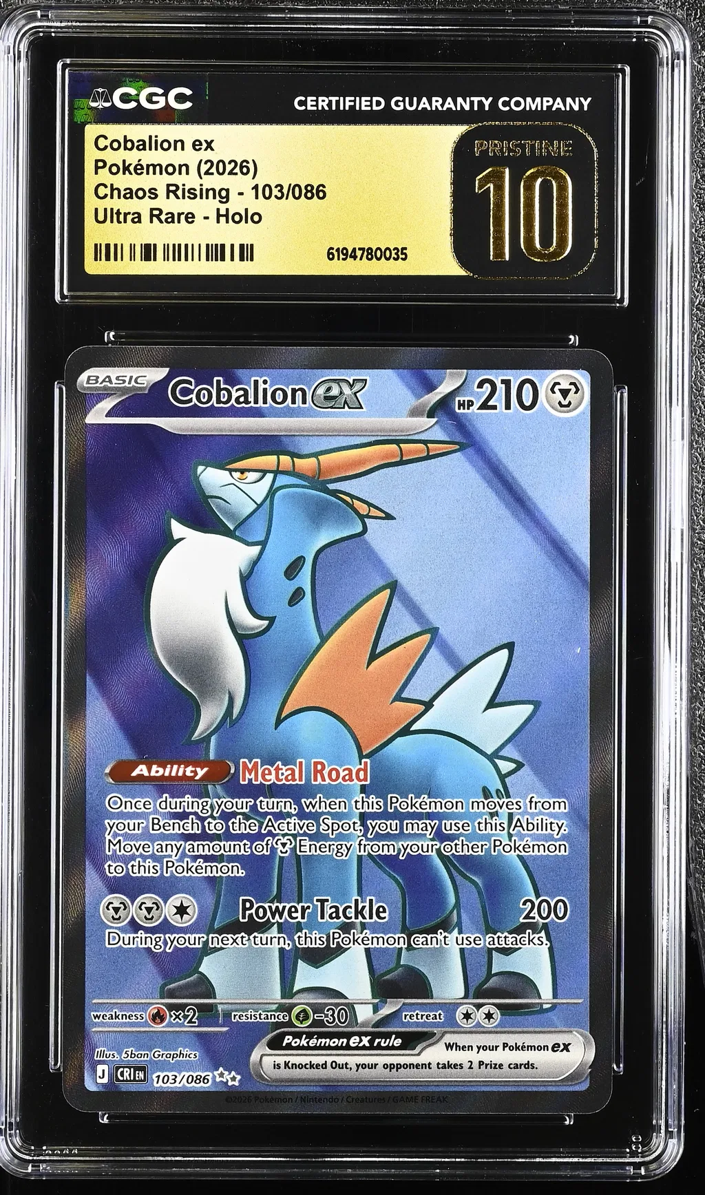 2026 #103 Cobalion Ex CGC 10 Pristine Chaos Rising - Cri En - English