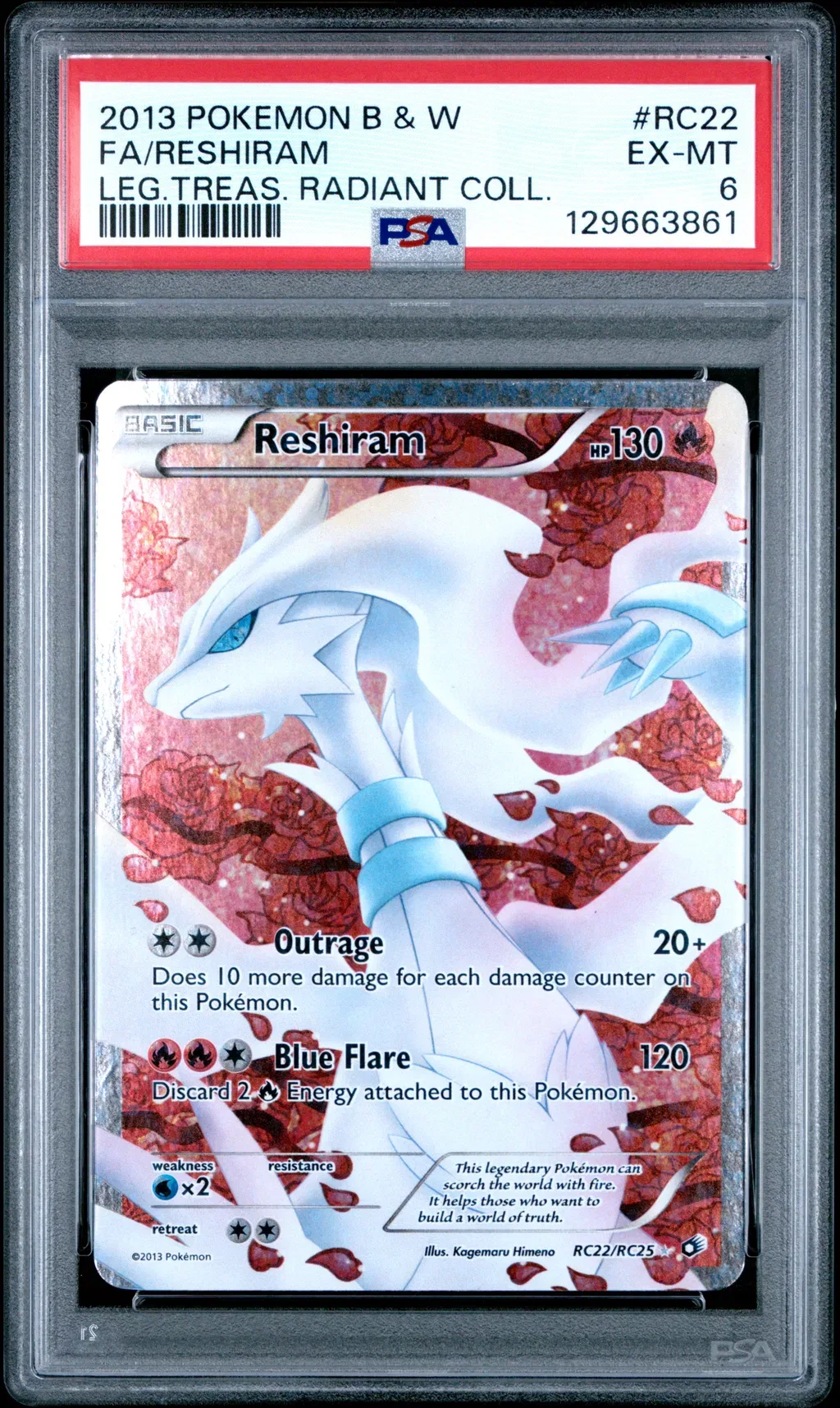 2013 #Rc22 Full Art/Reshiram PSA 6 Black & White Legendary Treasures Radiant Collection
