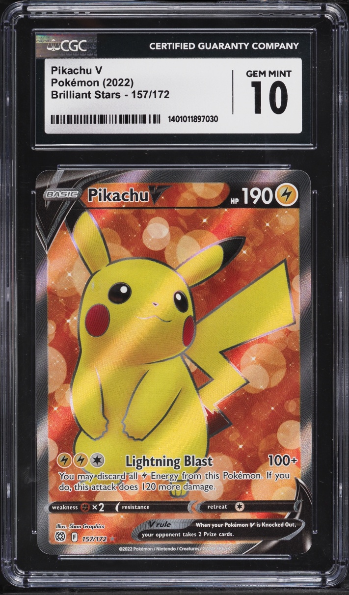 2022 #157 Sword & Shield Brilliant Stars Full Art Pikachu V Gem Mint CGC 10 Pokemon