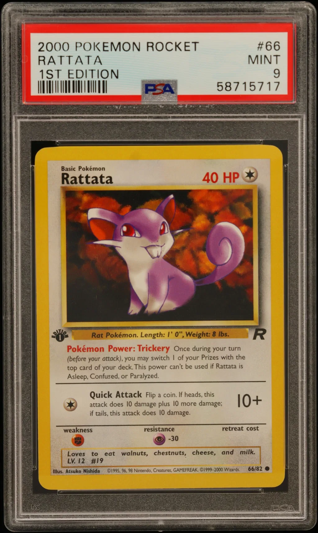 2000 #66 Rattata 1st Edition PSA 9 Rocket