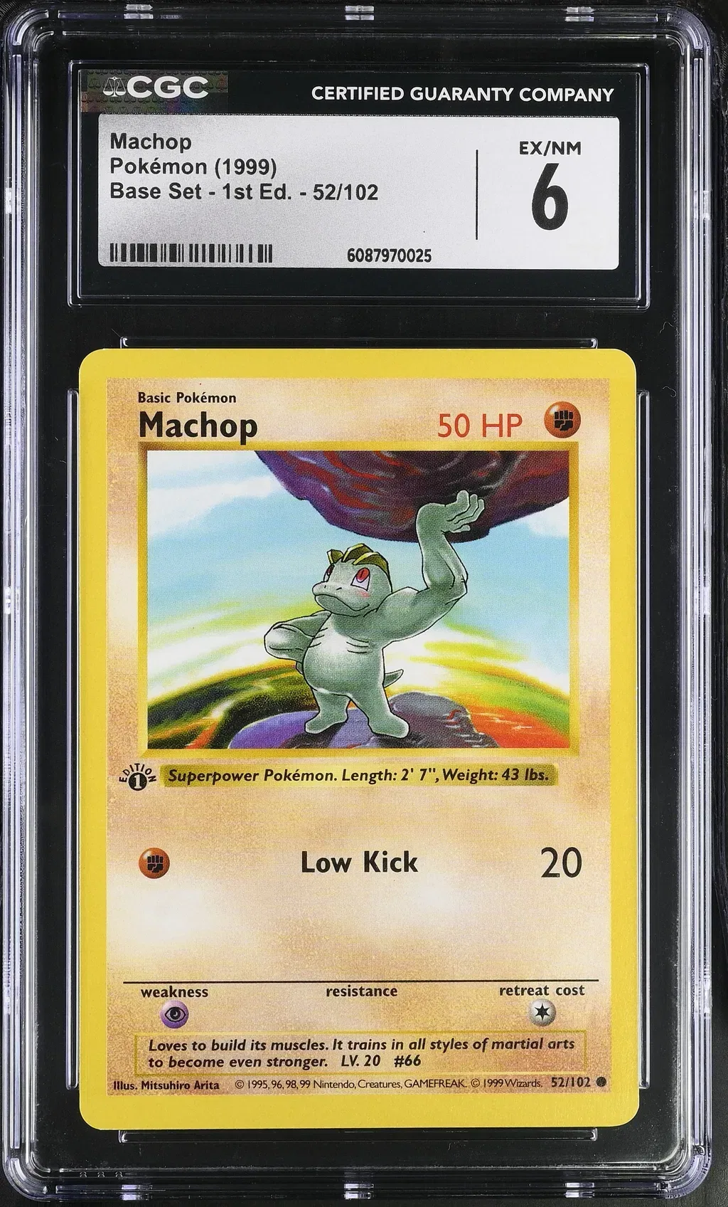 1999 #52 Machop CGC 6 Base Set - 1st Edition - English