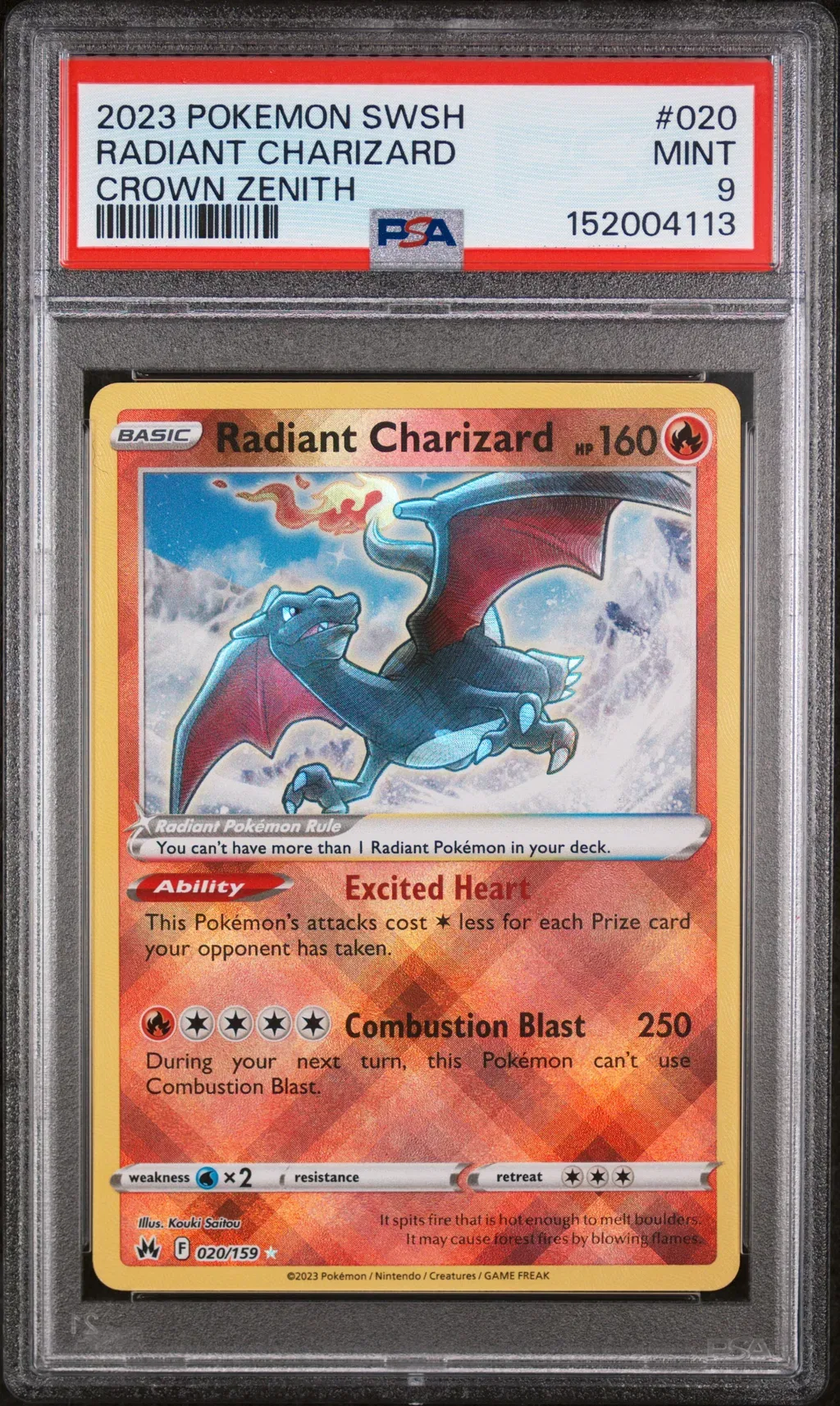 2023 #020 Radiant Charizard PSA 9 Sword And Shield Crown Zenith