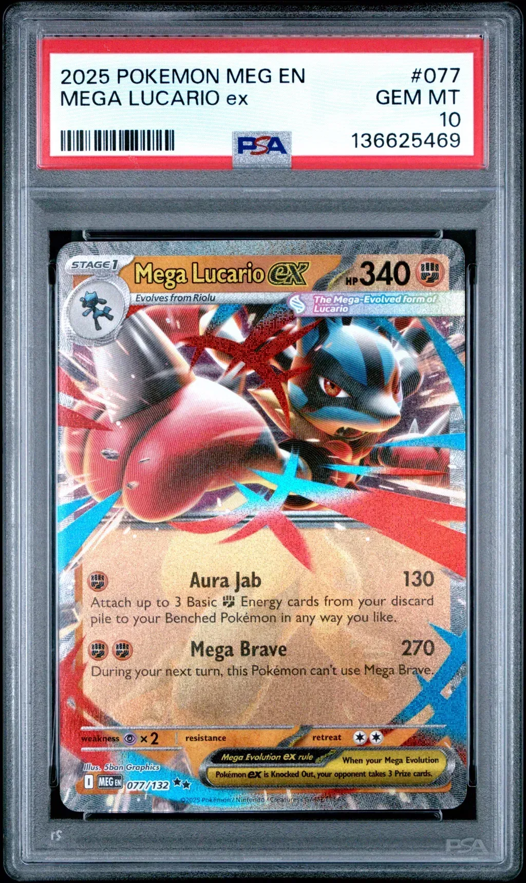 2025 #077 Mega Lucario Ex PSA 10 Meg En-Mega Evolution