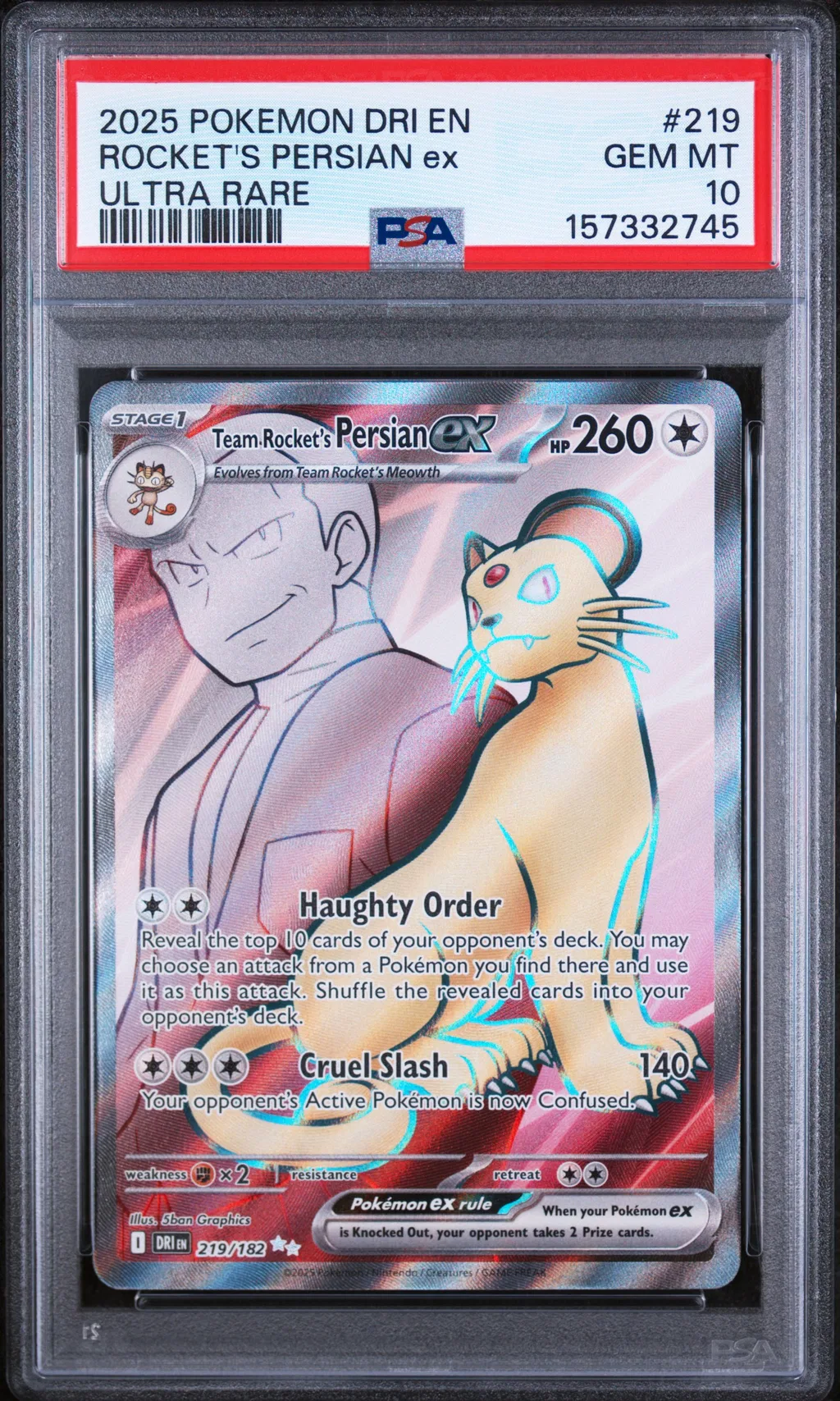 2025 #219 Team Rocket'S Persian Ex PSA 10 Dri En-Destined Rivals