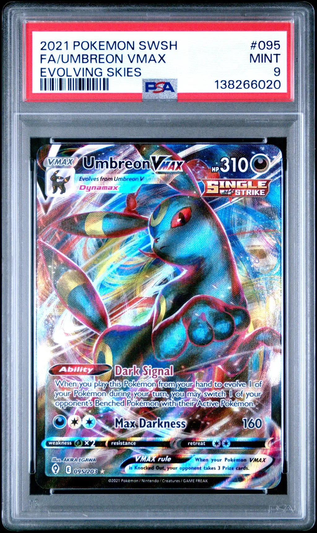 2021 #095 Full Art/Umbreon Vmax PSA 9 Sword & Shield Evolving Skies