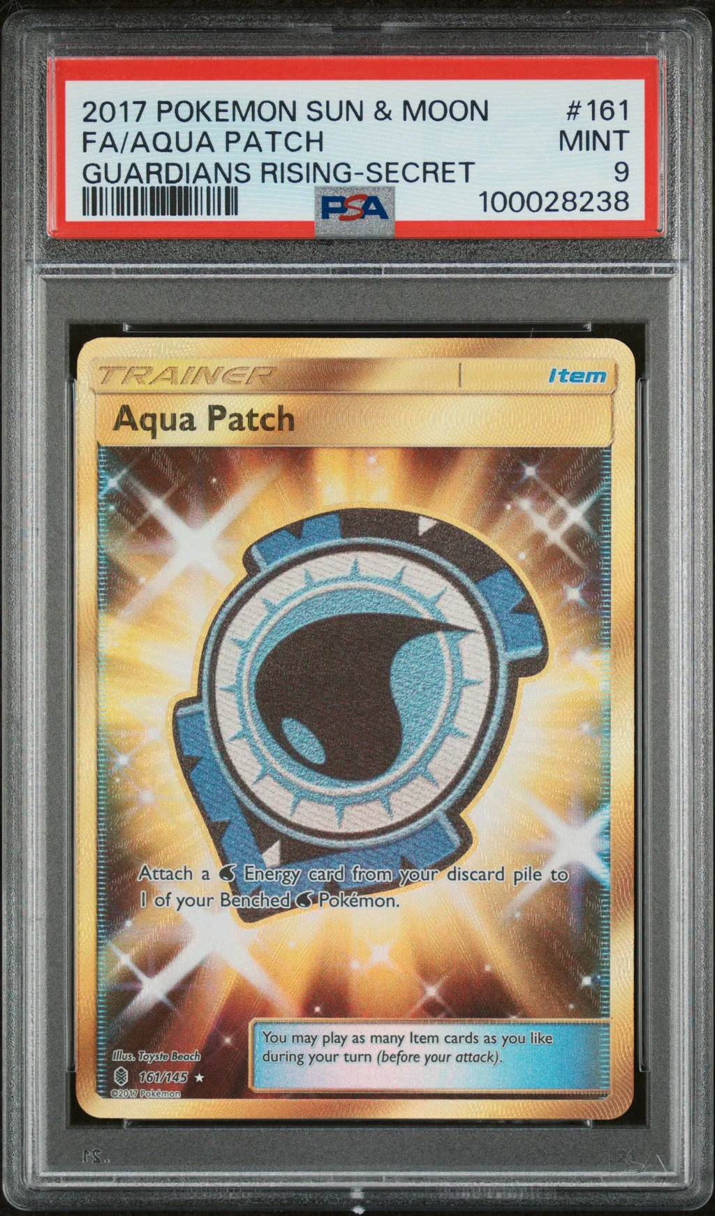 2017 #161 Full Art/Aqua Patch PSA 9 Sun & Moon Guardians Rising