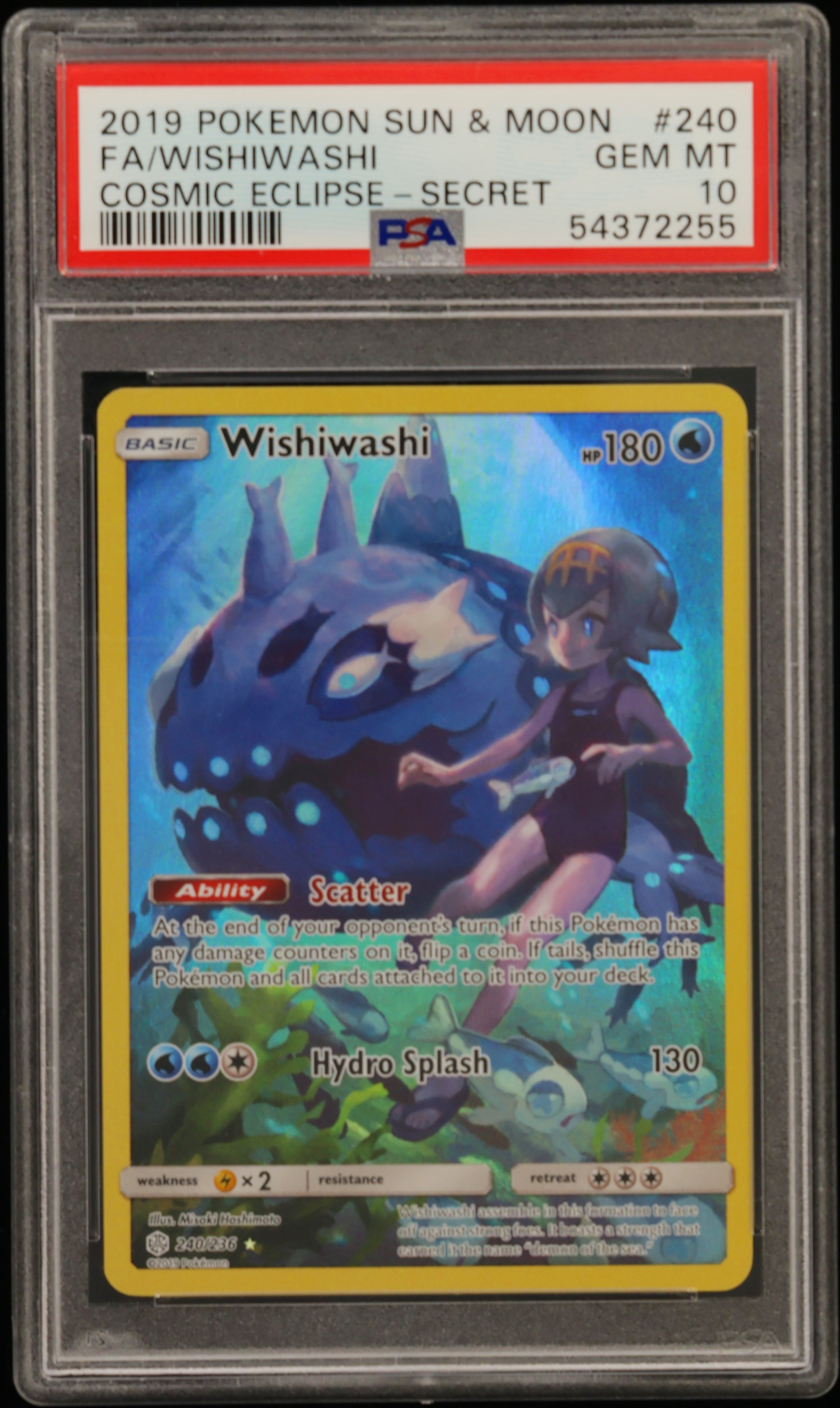 2019 #240 Full Art/Wishiwashi PSA 10 Sun & Moon Cosmic Eclipse