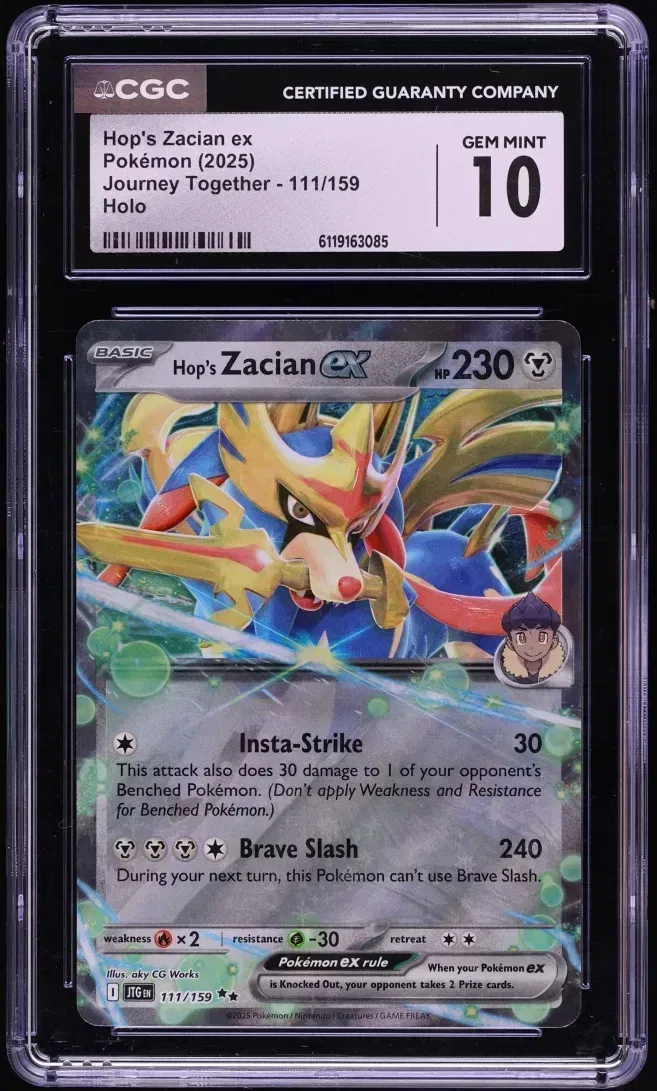 2025 #111 Hop'S Zacian Ex CGC 10 Pokemon Scarlet & Violet Journey Together Holo
