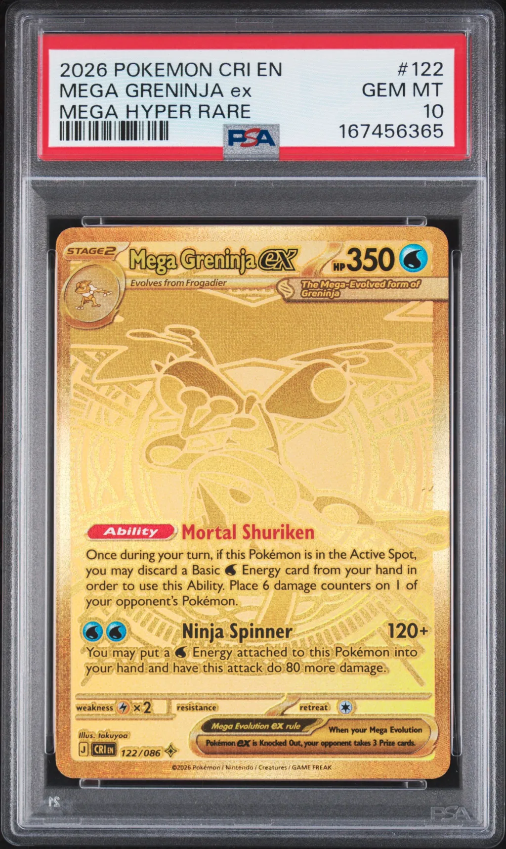 2026 #122 Mega Greninja Ex PSA 10 Cri En-Chaos Rising