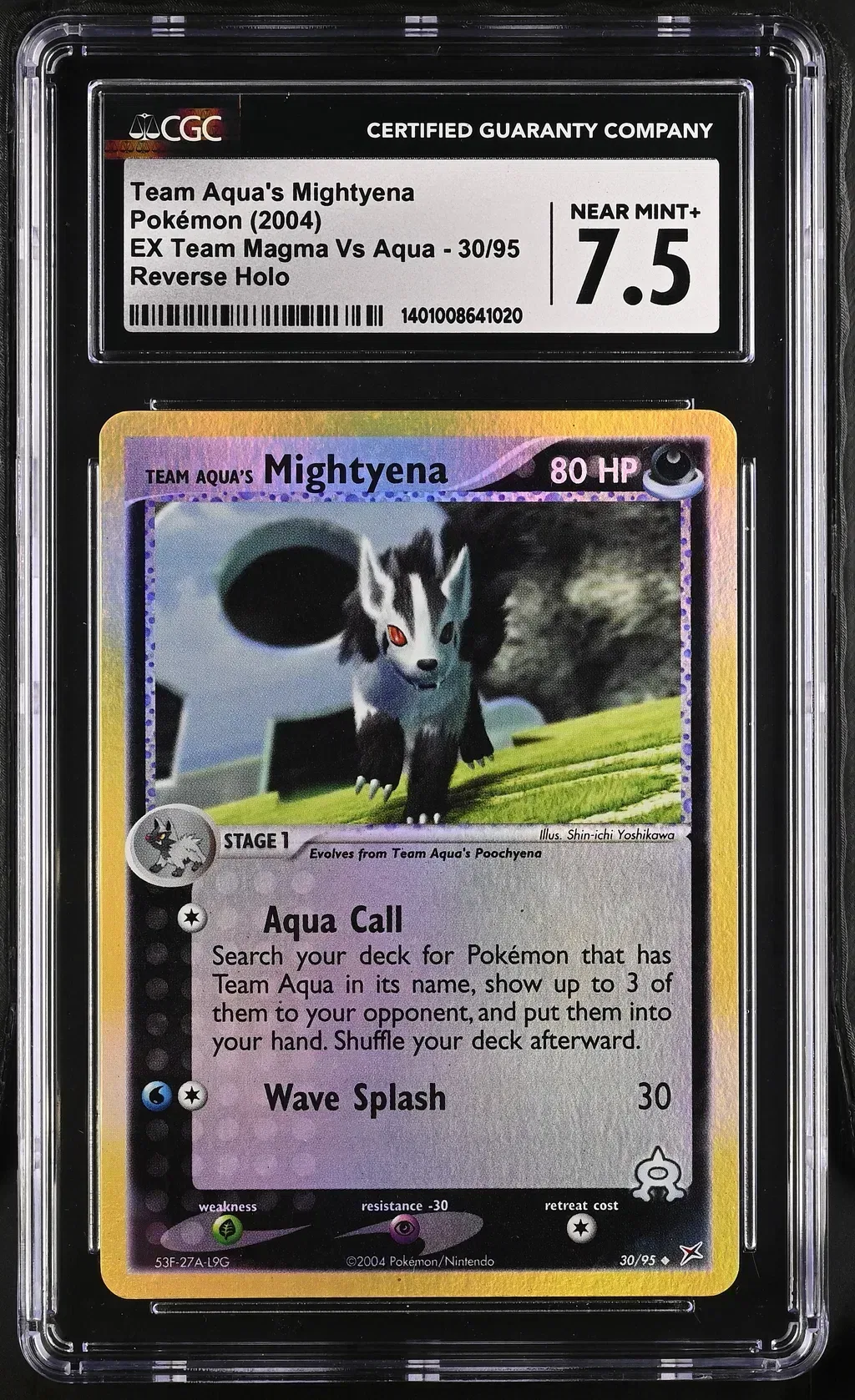2004 #30 Team Aqua'S Mightyena Reverse Holo CGC 7.5 Ex Team Magma Vs Team Aqua - English