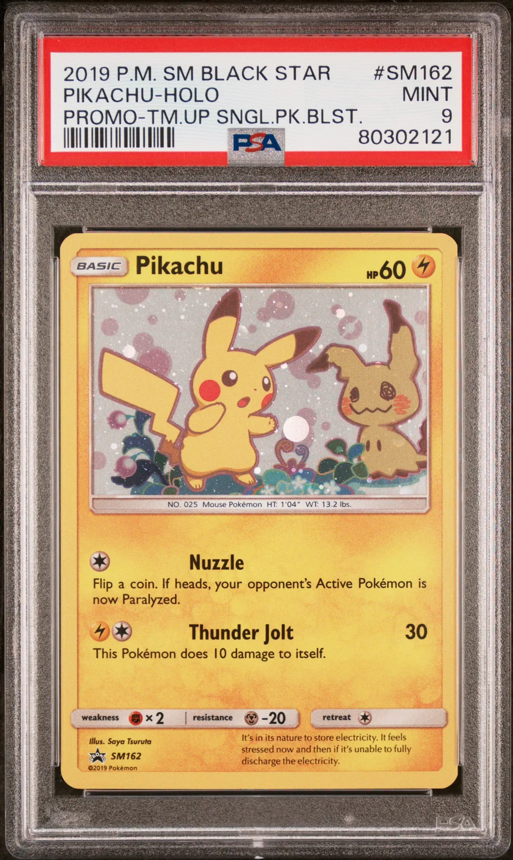 2019 #Sm162 Pikachu-Holo PSA 9 Sm Black Star Promo