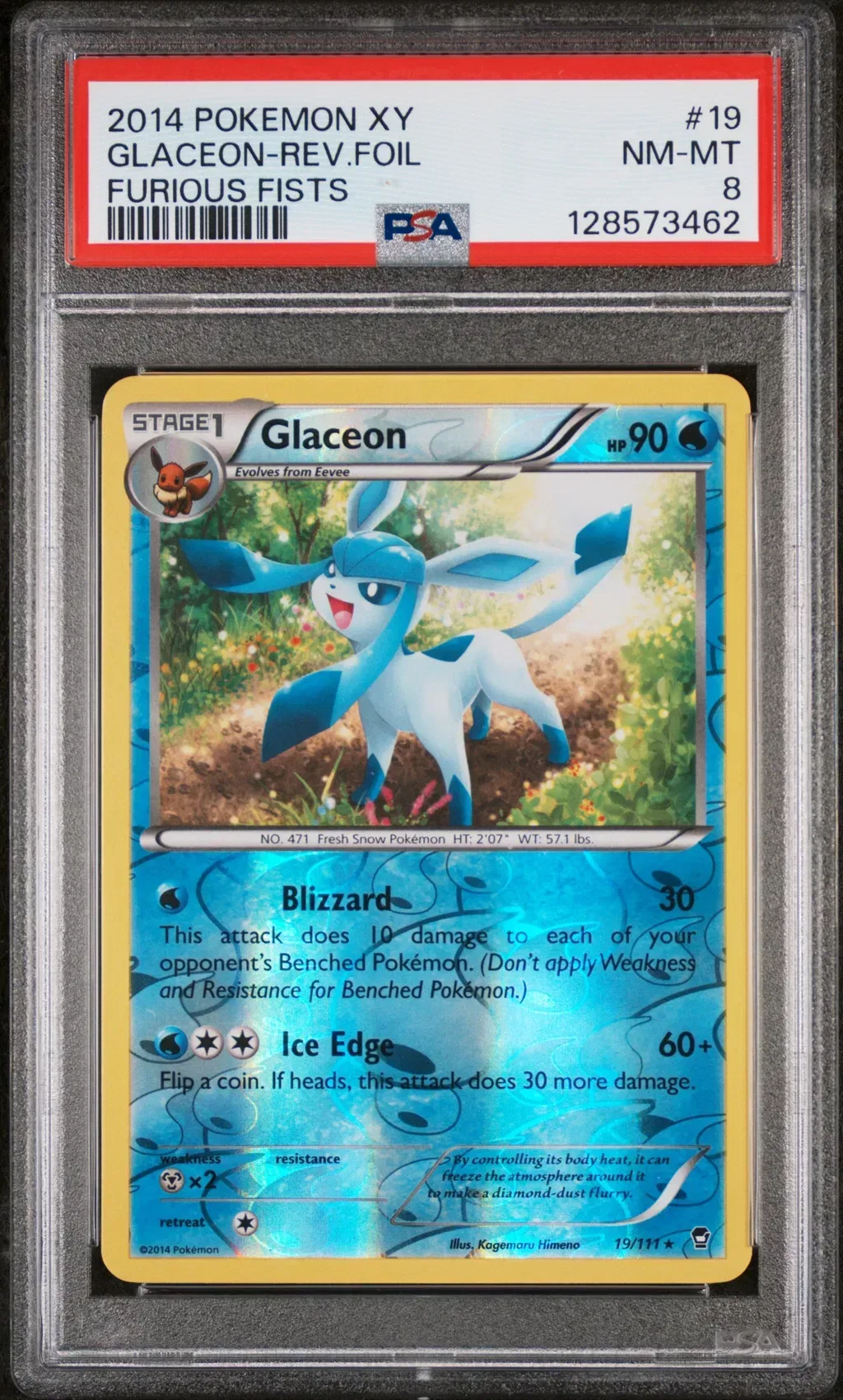 2014 #19 Glaceon-Reverse Foil PSA 8 Xy Furious Fists