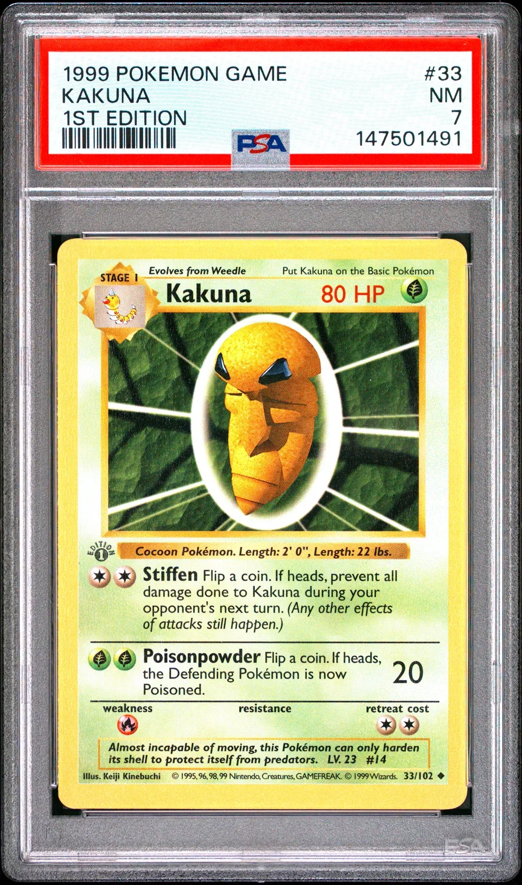 1999 #33 Kakuna 1st Edition PSA 7 Game