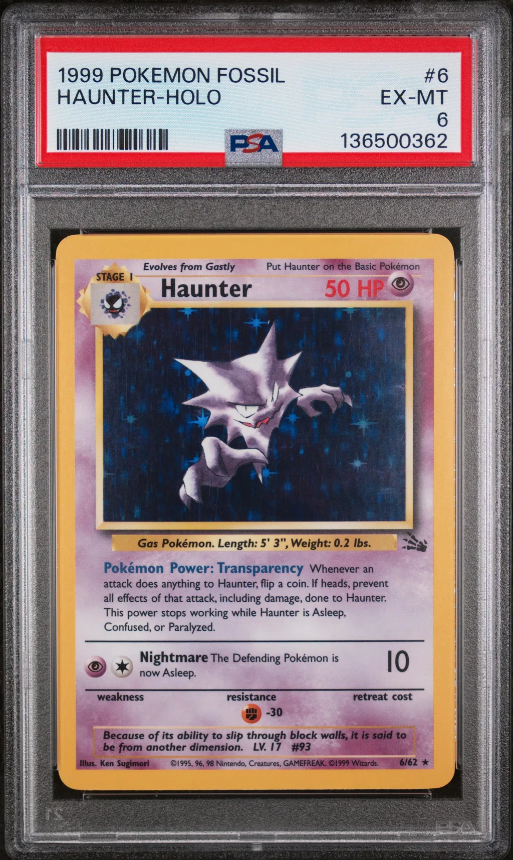 1999 #6 Haunter-Holo PSA 6 Fossil