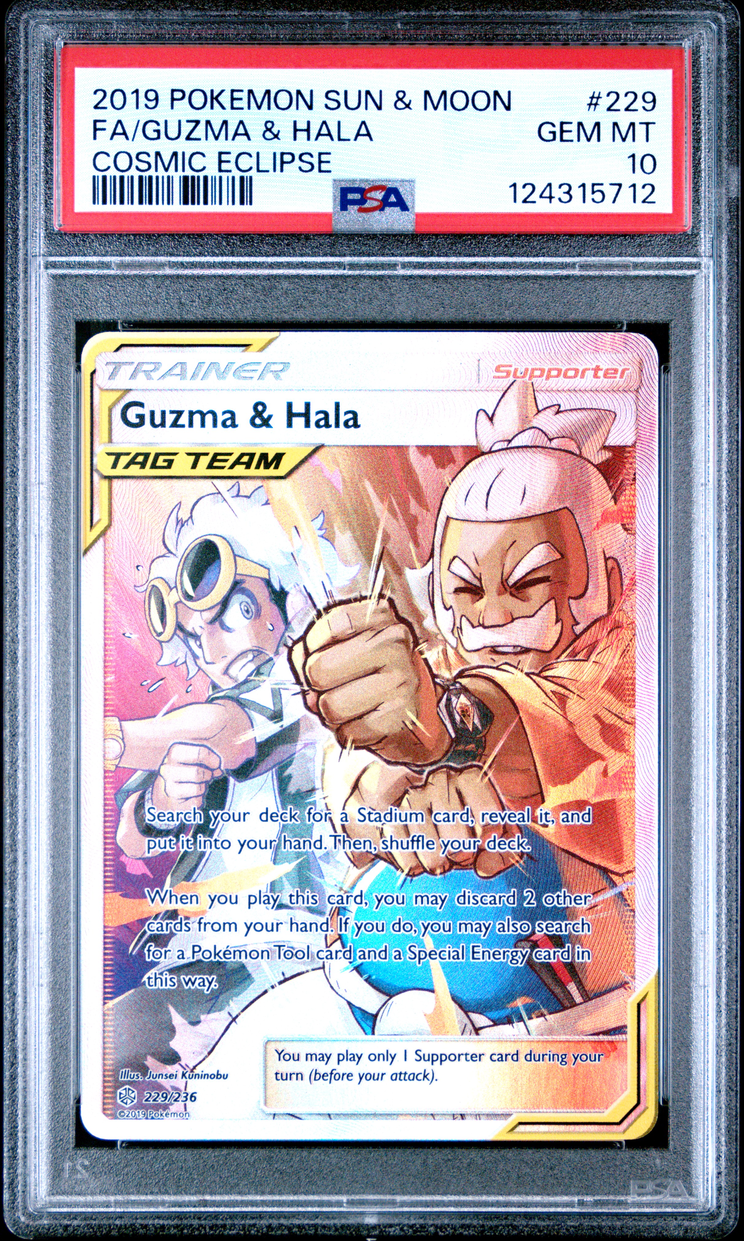 2019 #229 Full Art/Guzma & Hala PSA 10 Sun & Moon Cosmic Eclipse