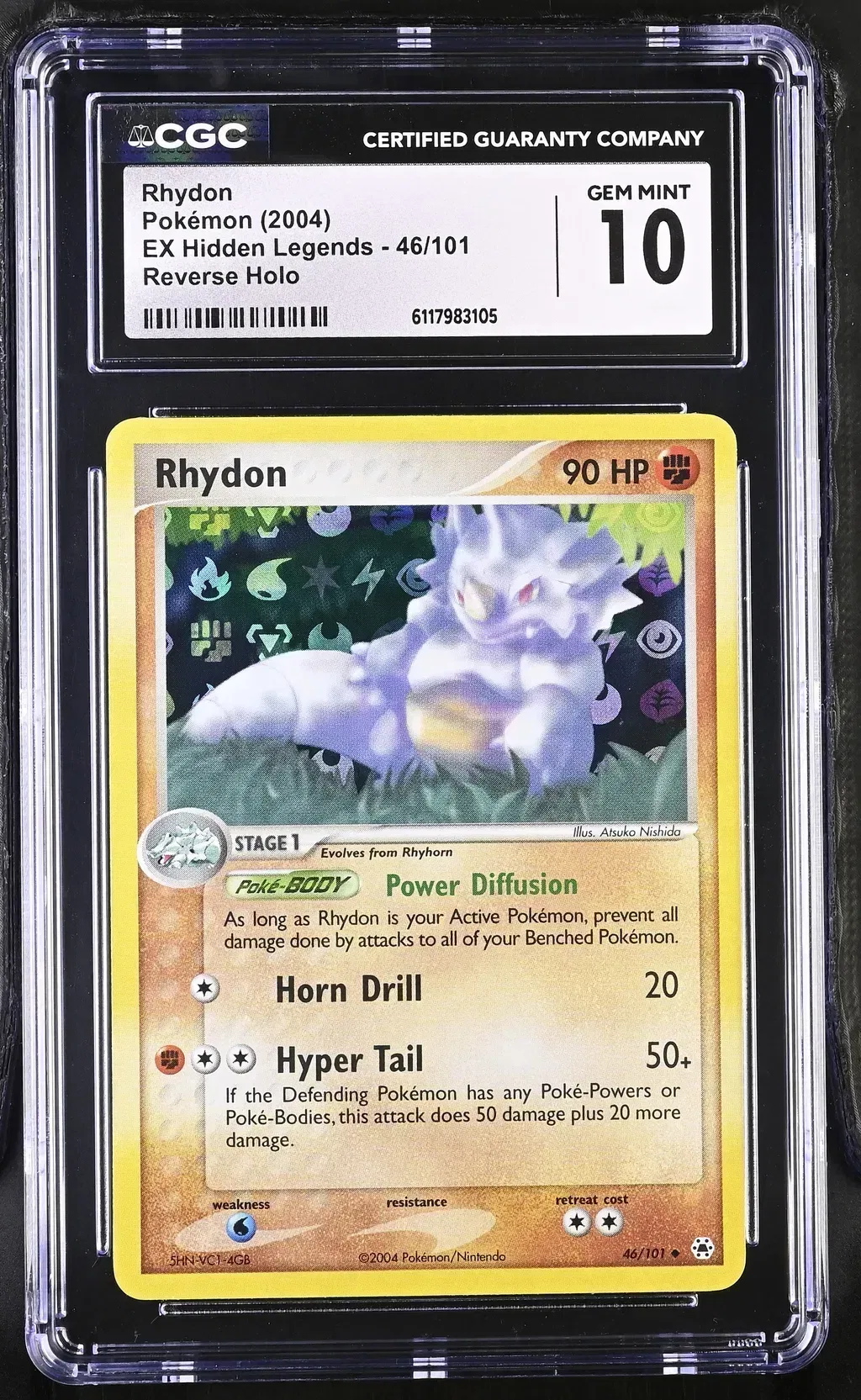 2004 #46 Rhydon Reverse Holo CGC 10 Ex Hidden Legends - English