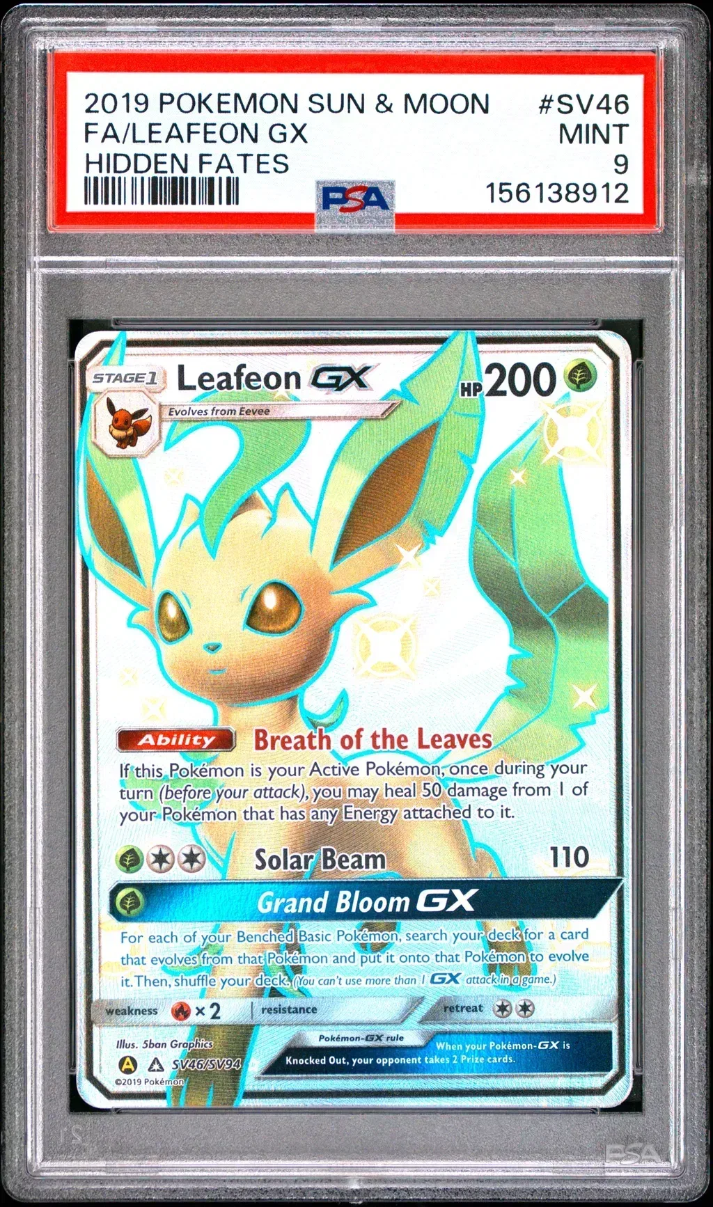 2019 #Sv46 Full Art/Leafeon Gx PSA 9 Sun & Moon Hidden Fates