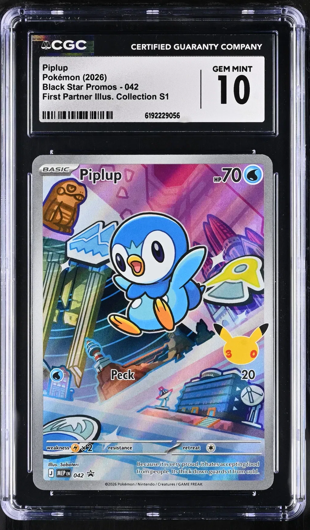 2026 #042 Piplup CGC 10 Black Star Promos - Mega Evolution Mep En - English
