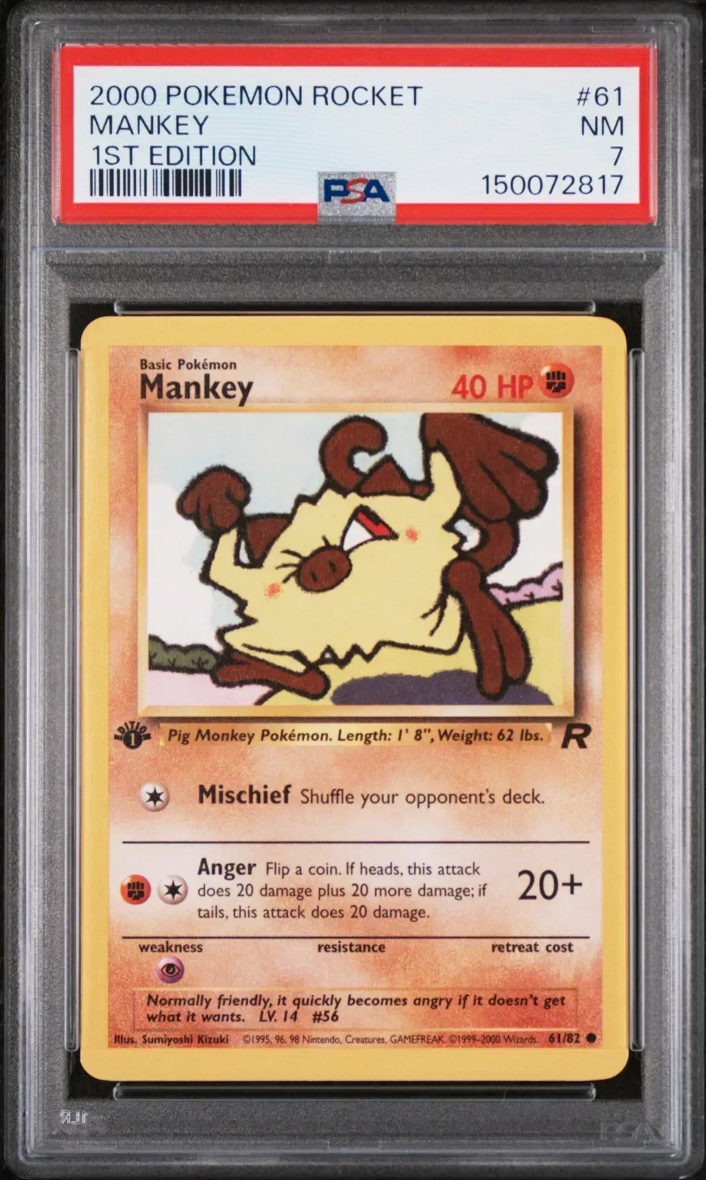 2000 #61 Mankey 1st Edition PSA 7 Rocket