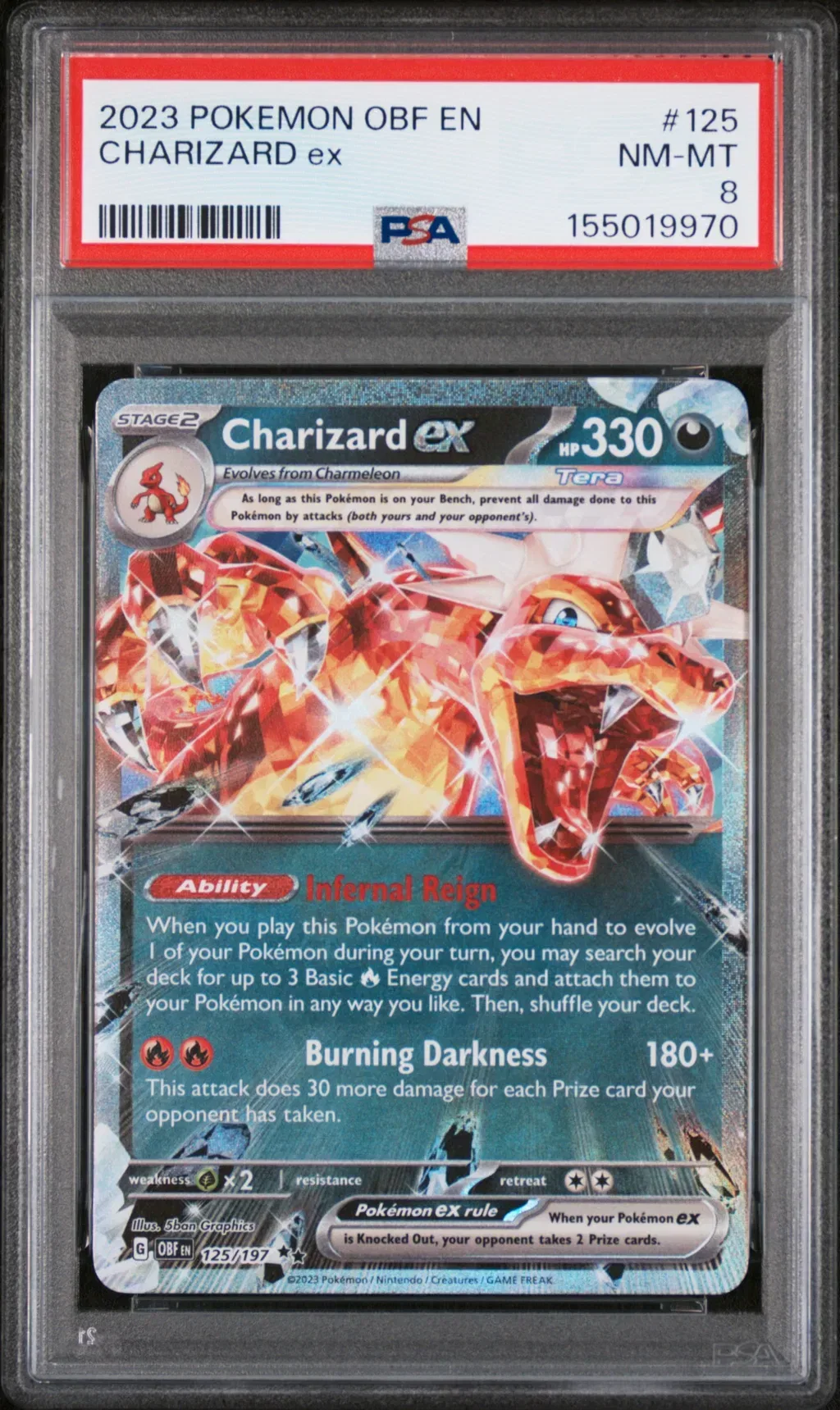 2023 #125 Charizard Ex PSA 8 Obf En-Obsidian Flames