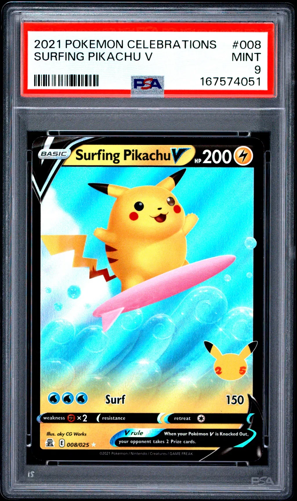 2021 #008 Surfing Pikachu V PSA 9 Celebrations