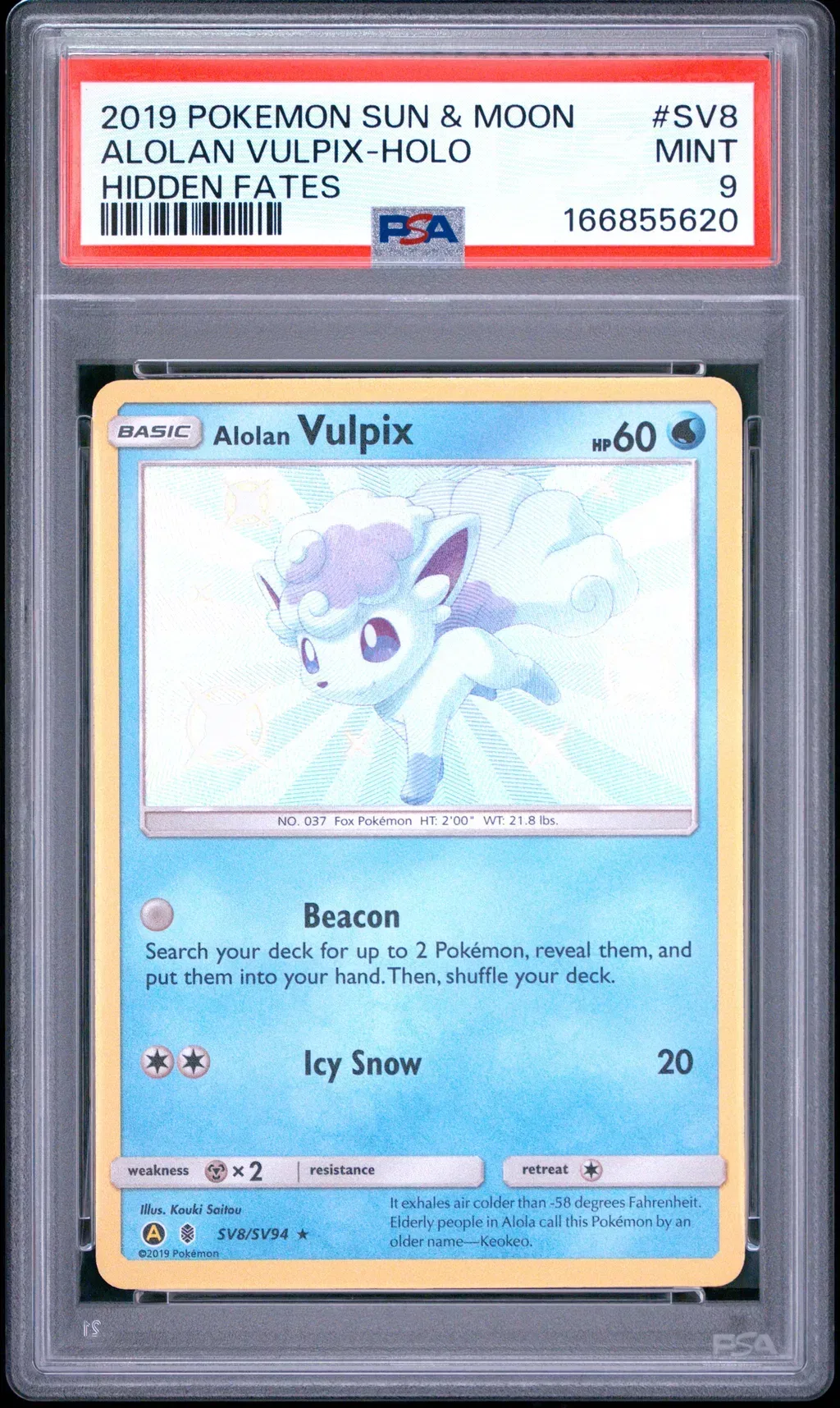 2019 #Sv8 Alolan Vulpix-Holo PSA 9 Sun & Moon Hidden Fates