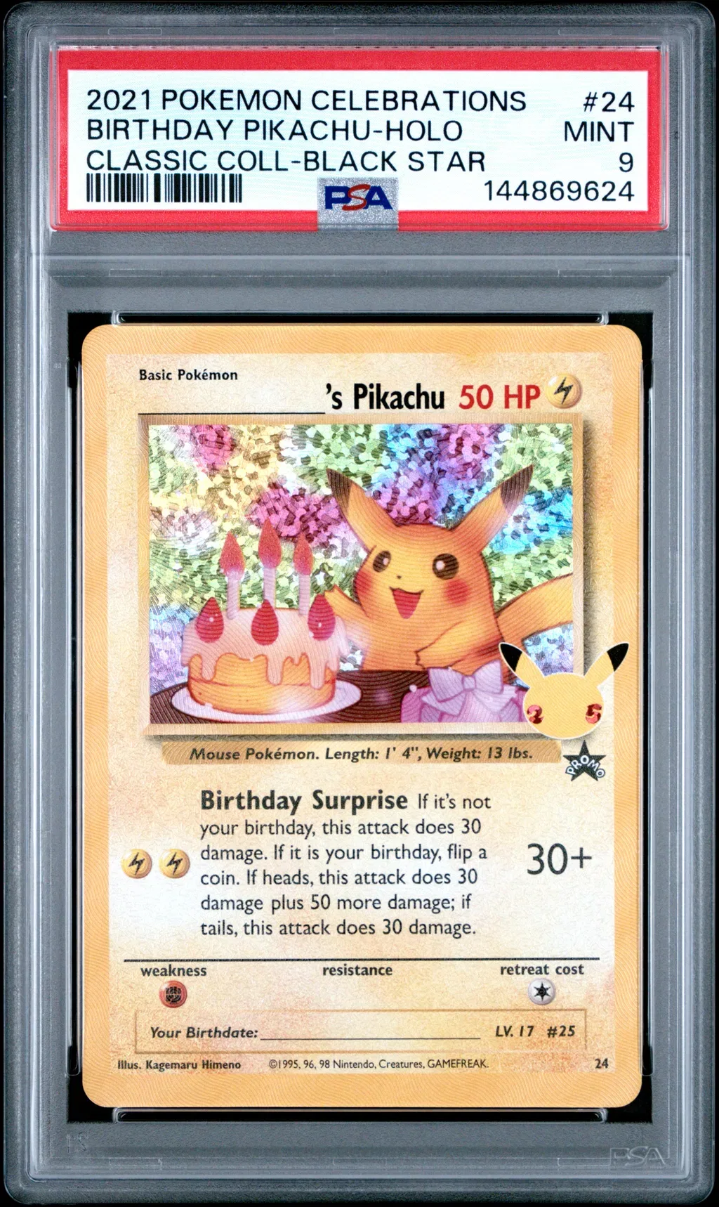 2021 #24 Birthday Pikachu-Holo PSA 9 Celebrations Classic Collection