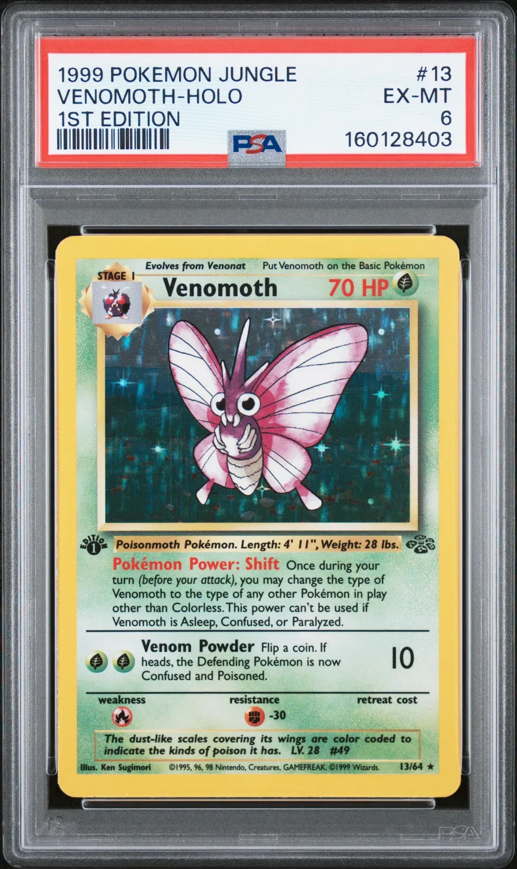 1999 #13 Venomoth-Holo 1st Edition PSA 6 Jungle