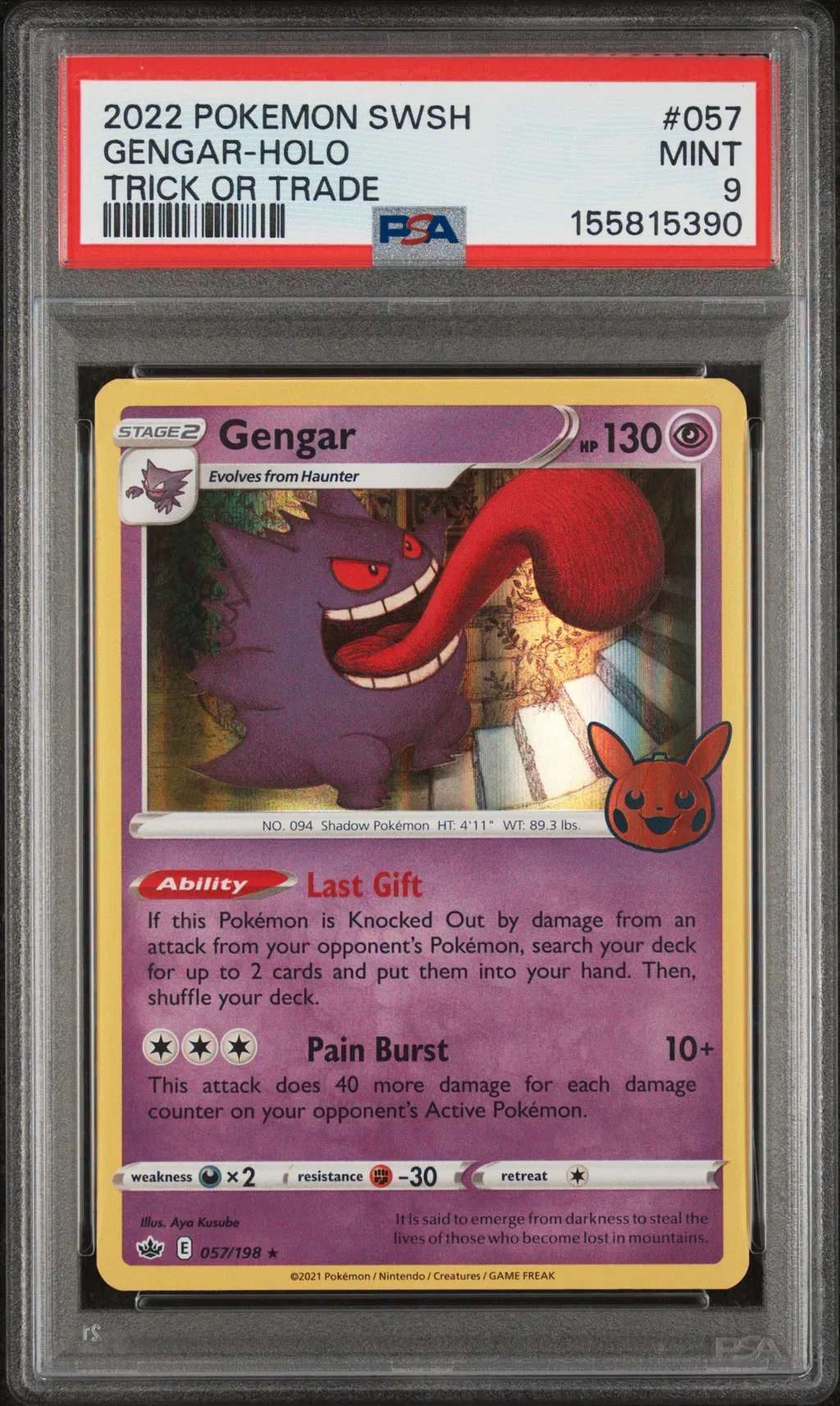 2021 #057 Gengar-Holo PSA 9 Sword & Shield Chilling Reign