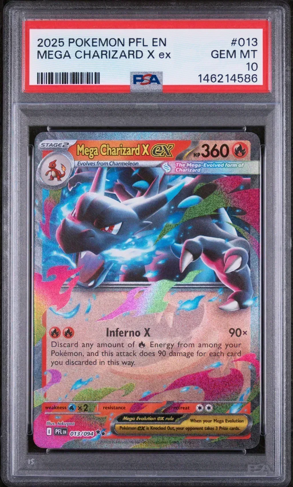 2025 #013 Mega Charizard X Ex PSA 10 Pfl En-Phantasmal Flames