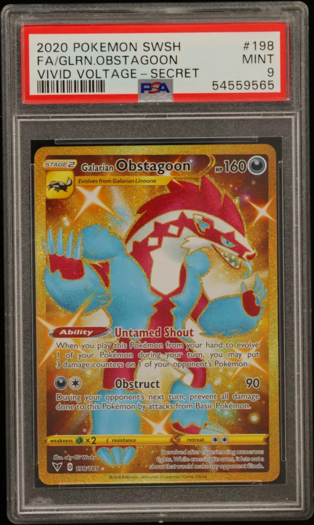 2020 #198 Full Art/Galarian Obstagoon PSA 9 Sword & Shield Vivid Voltage