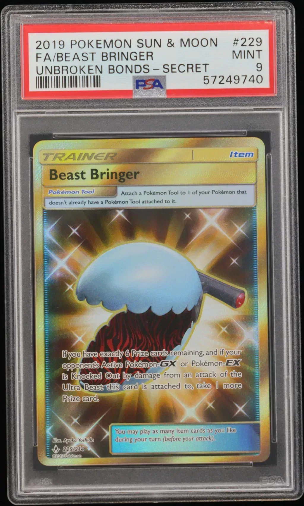 2019 #229 Full Art/Beast Bringer PSA 9 Sun & Moon Unbroken Bonds