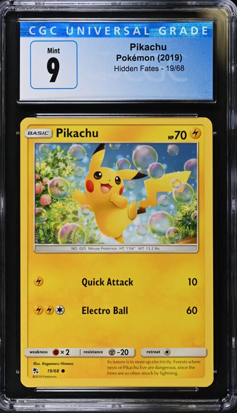 2019 #19 Pikachu CGC 9 Hidden Fates - English