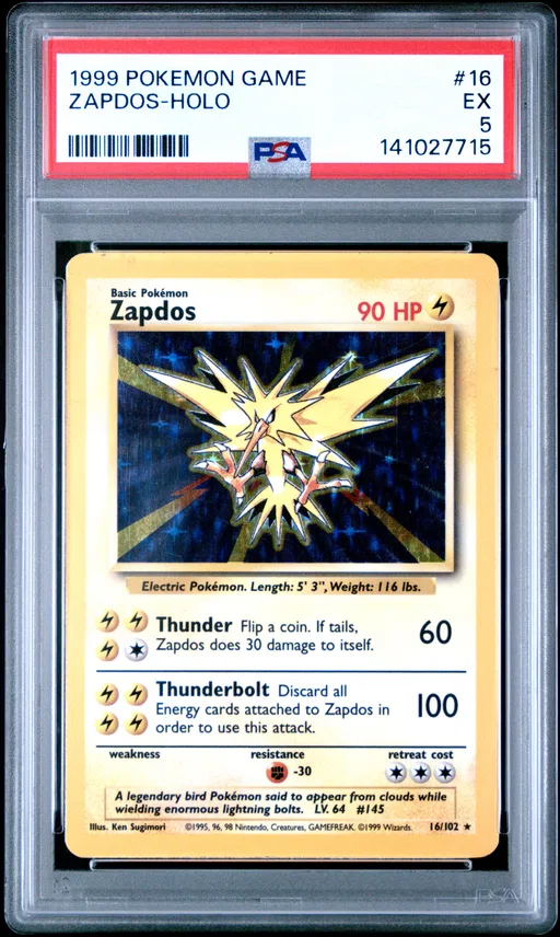 1999 #16 Zapdos-Holo PSA 5 Game Pokemon