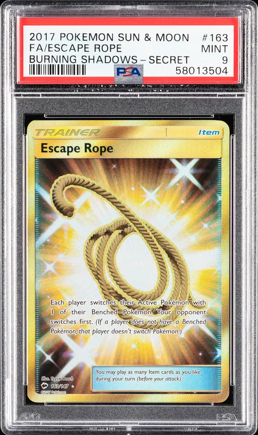 2017 #163 Full Art/Escape Rope PSA 9 Sun & Moon Burning Shadows Pokemon